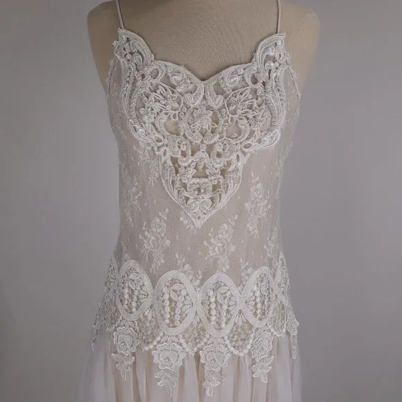 🌺 Vtg Jessica McClintock White Bridal Lace Nightgown Negligee Victorian Dress S - Picture 4 of 15